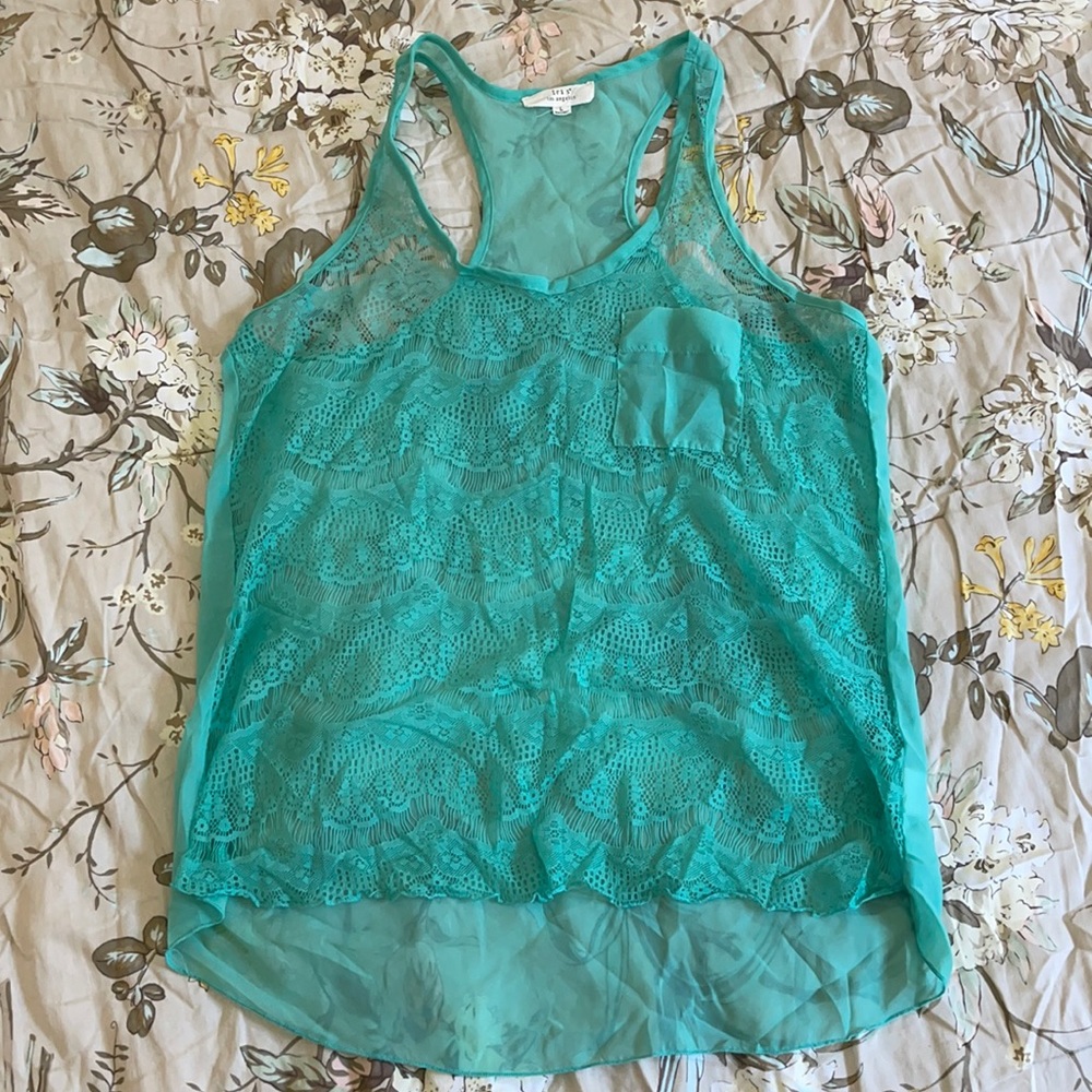 Teal lace tank top